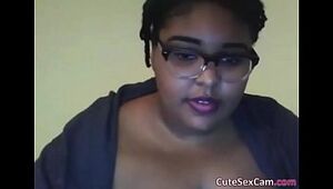 Dark-hued Plus-size Jerking Her Rosy Poon in Front of Web cam