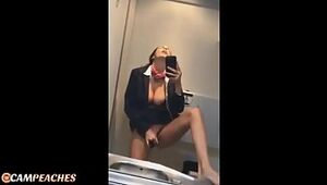 Campeaches - *MUST SEE* Super-hot Stewardess Live on public vapid flight draining naked
