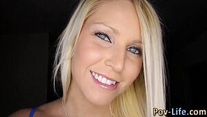 Blond teenager drinks point of view